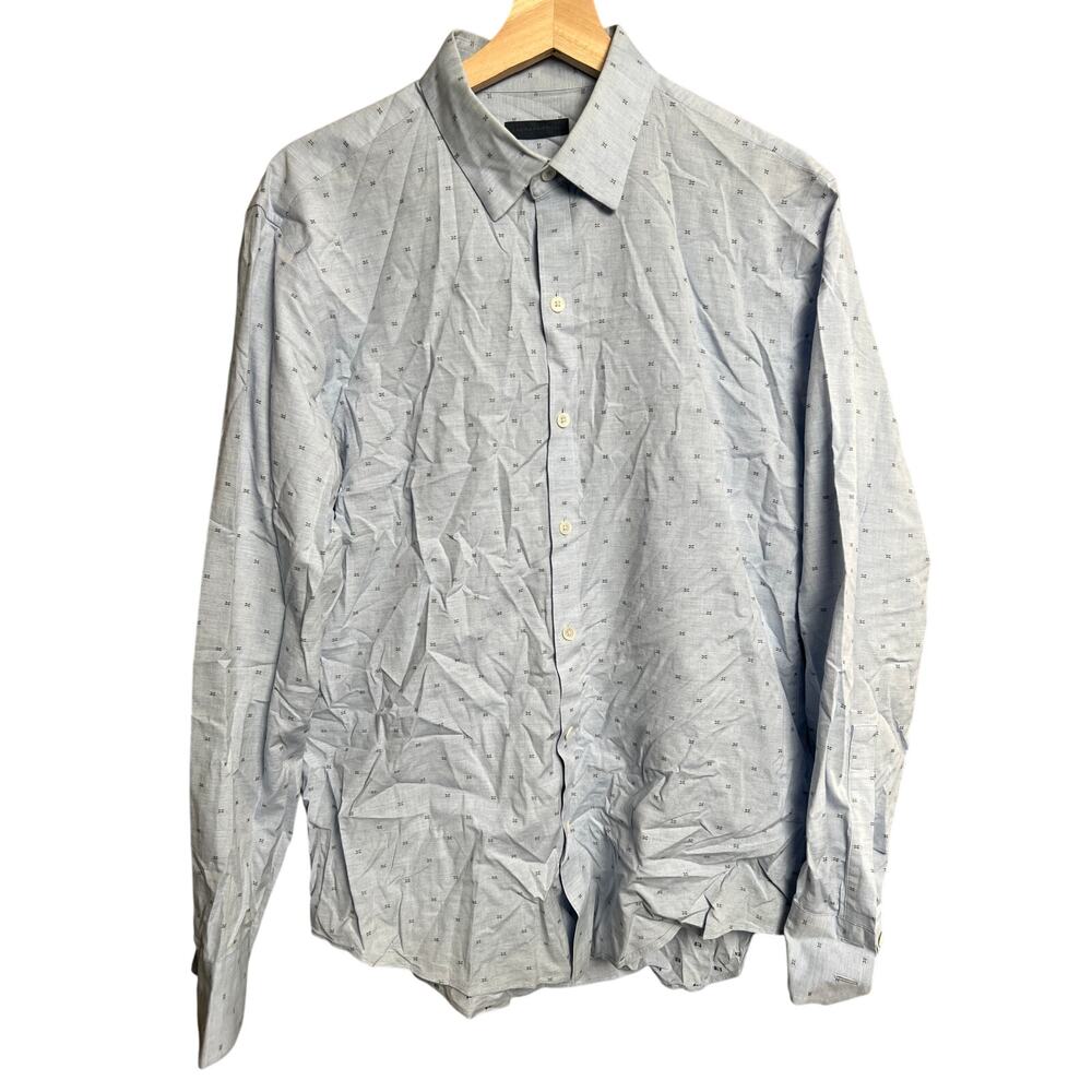 Zachary Prell Medium 100% Cotton Blue Goemetric Button Front Long Sleeve
